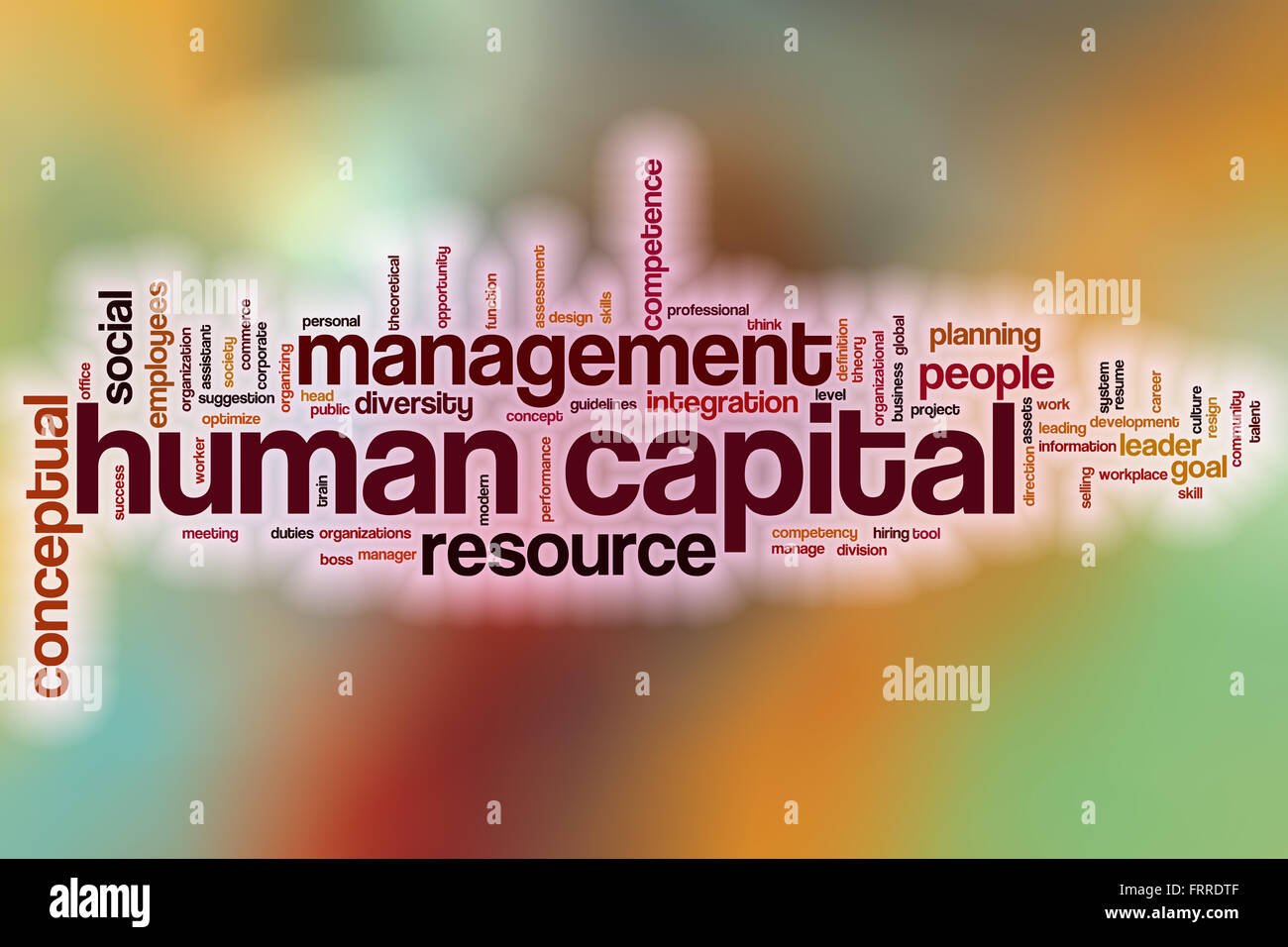 Capitale umano parola concetto cloud con sfondo astratto Foto Stock