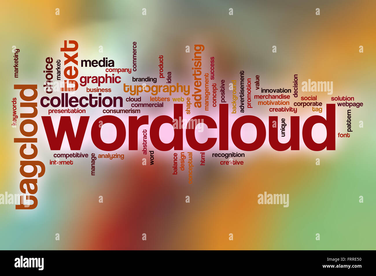 Parola Wordcloud concetto cloud con sfondo astratto Foto Stock