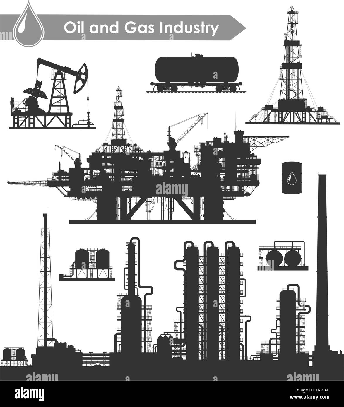Industria petrolifera impostata Illustrazione Vettoriale