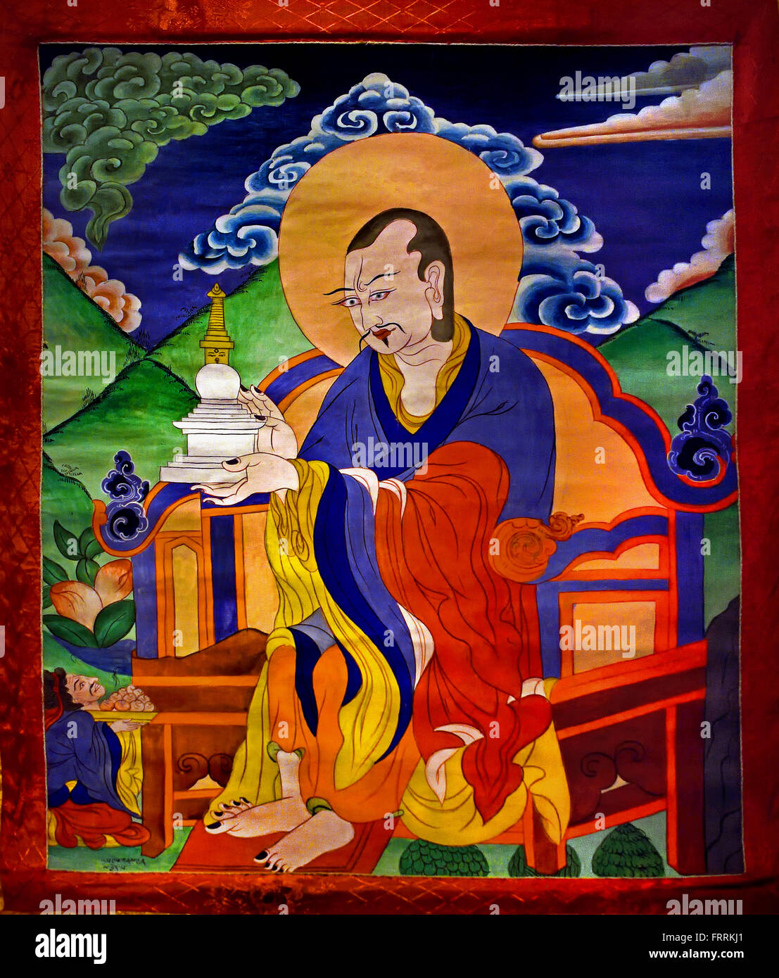 Abheda. Scorrere la pittura tibetana, Tibet, Cina Thangka, essi sono considerati come il primo grande discepoli del Buddha. Foto Stock