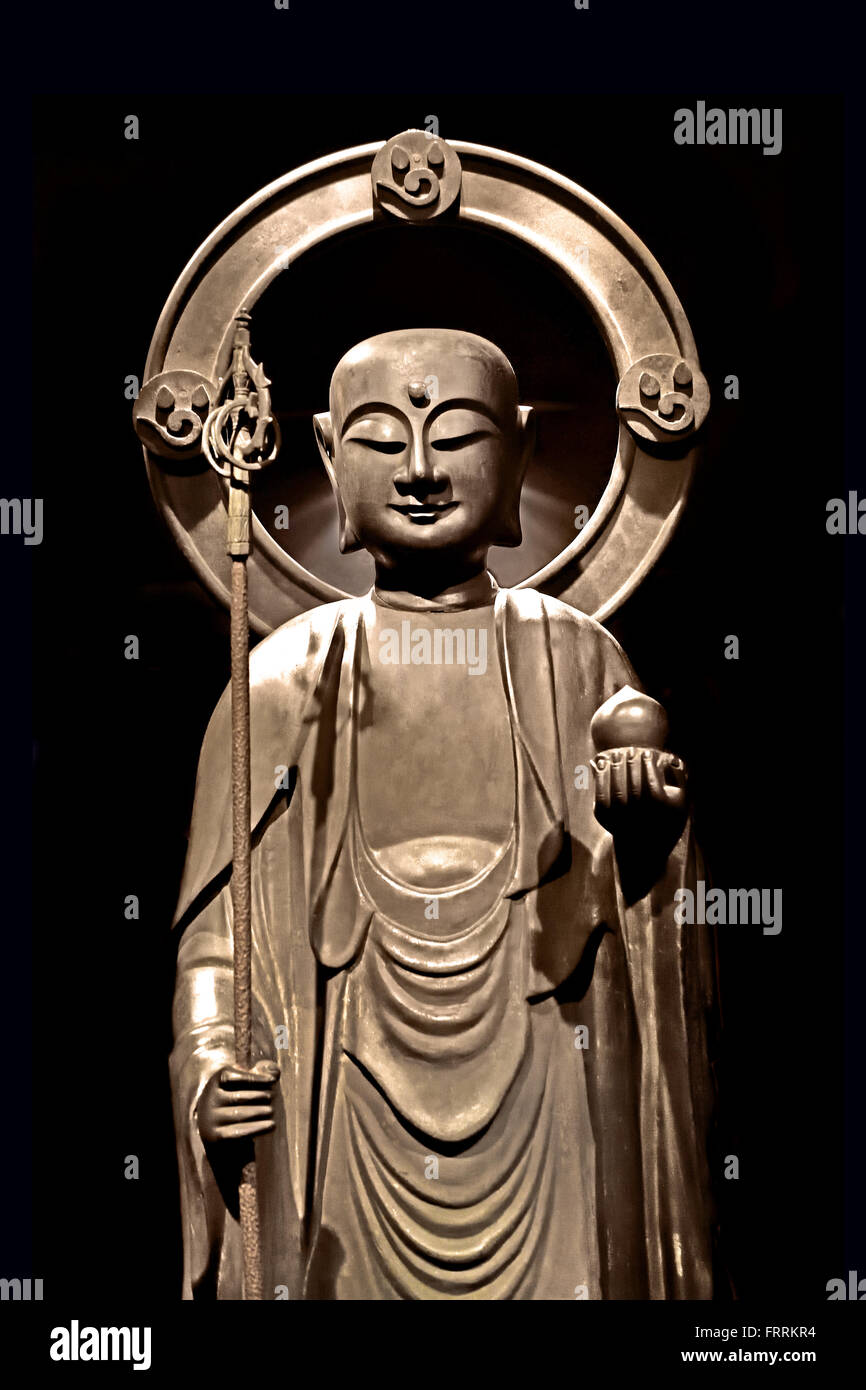 Bodhisattva Ksitigarbha è uno dei quattro principali bodhisattvas in Asia orientale il buddismo Mahayana 1866, da Ishii Fujibei ( nella cultura giapponese, dove egli è noto come Jizō o Ojizō - sama ) Foto Stock