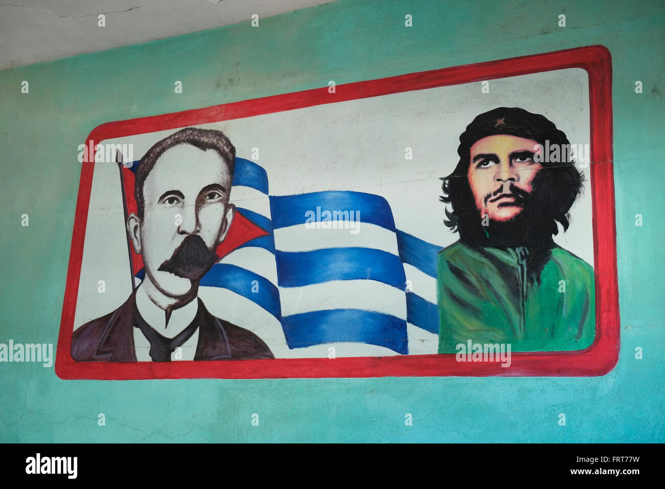 La pittura di Jose Marti e Che Guevara in una fabbrica di rum in Pinar Del Rio, Cuba. Foto Stock