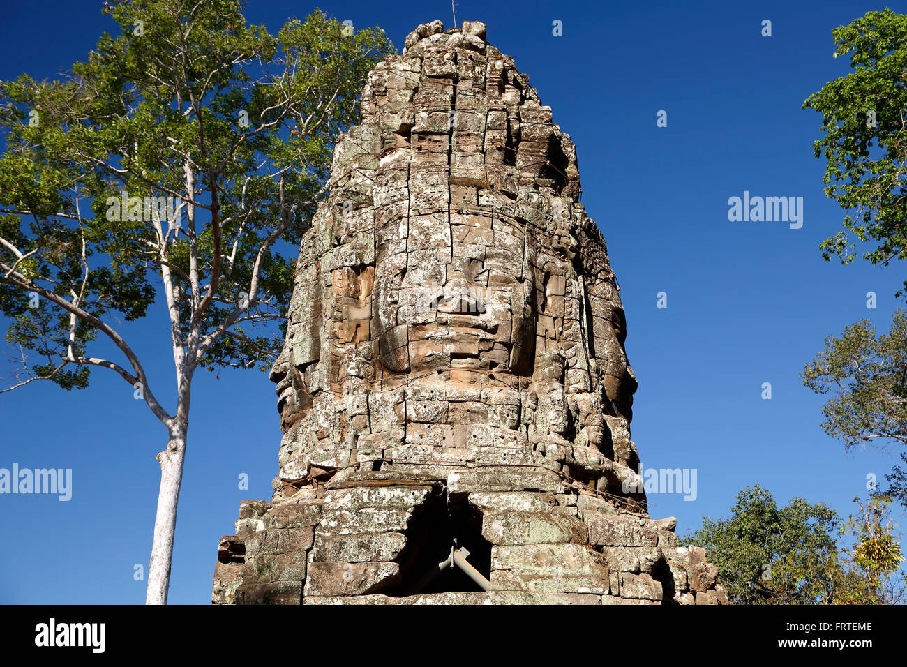 Faccia tower, Ta Prohm tempio, il Parco Archeologico di Angkor, Siem Reap, Cambogia Foto Stock
