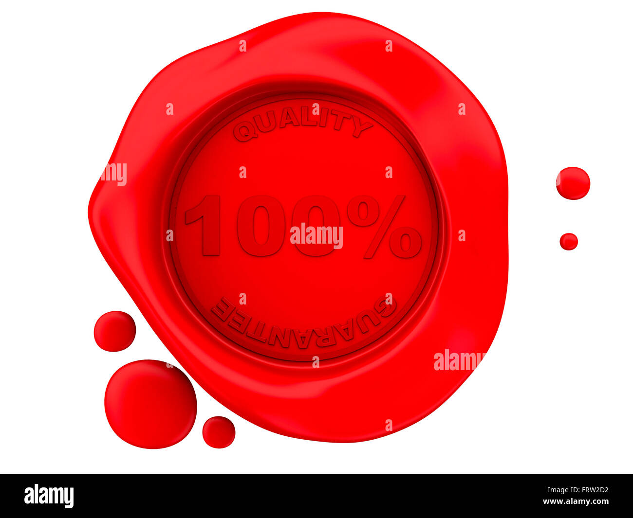 3D'illustrazione. Sigillo di cera rossa 100%. Isolato sullo sfondo bianco. Foto Stock