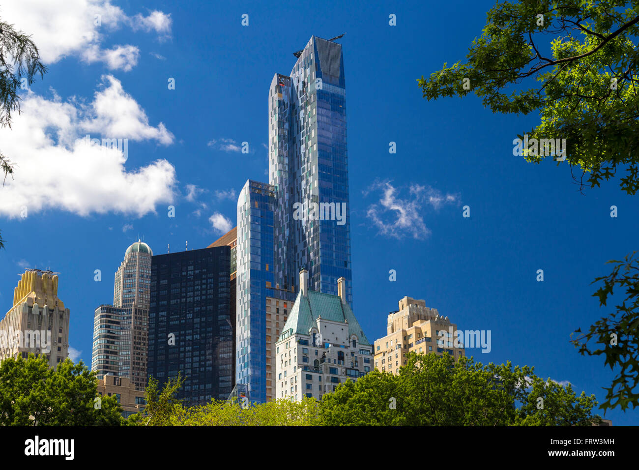 Central Park e dello skyline di Manhattan a New York City, Stati Uniti d'America Foto Stock