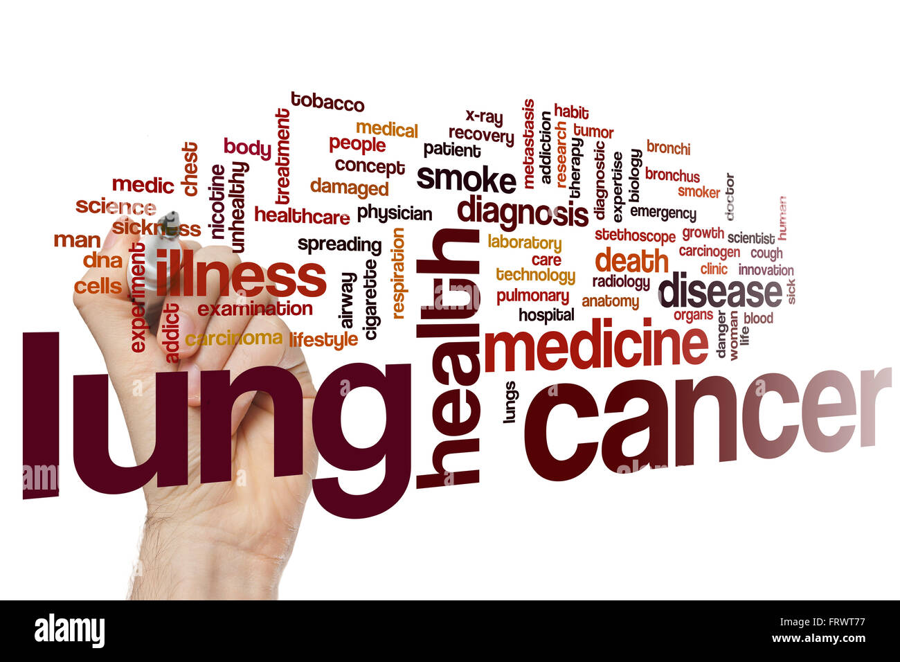 Il cancro del polmone concetto parola Sfondo nuvola Foto Stock