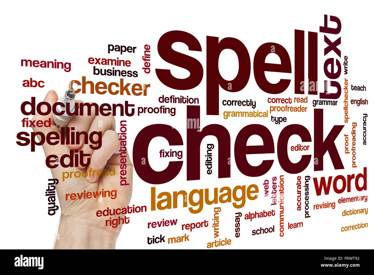 Esegui il controllo ortografico del concetto parola Sfondo nuvola Foto Stock