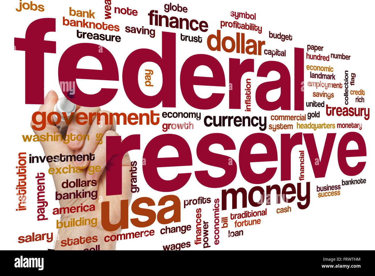 Federal Reserve concetto parola Sfondo nuvola Foto Stock