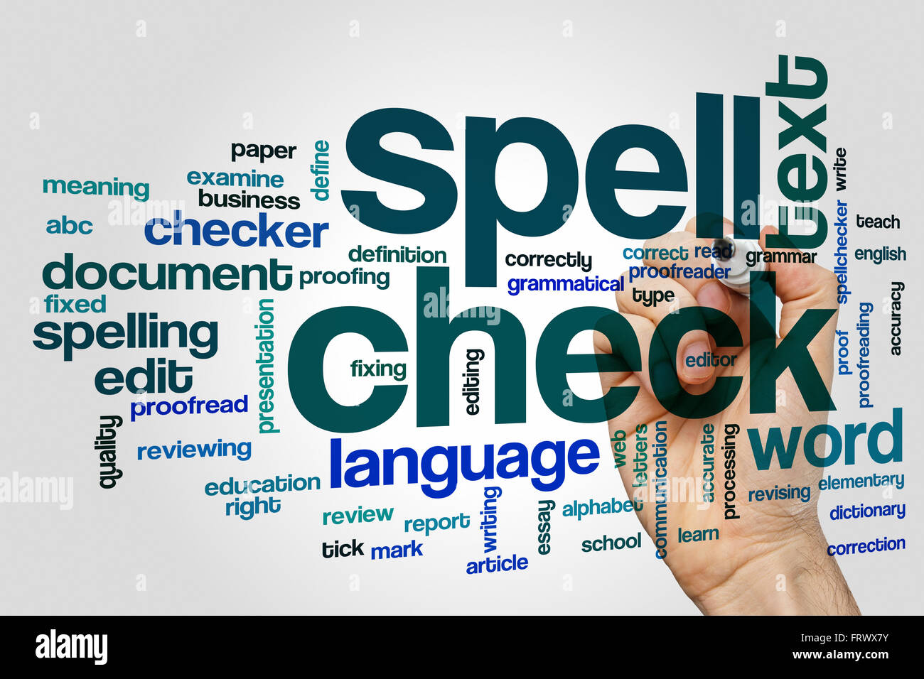 Esegui il controllo ortografico del concetto parola Sfondo nuvola Foto Stock