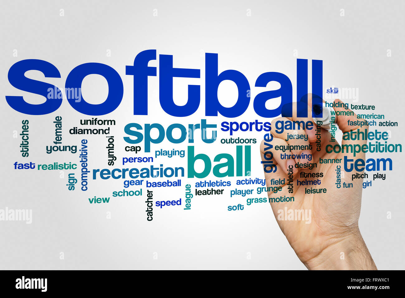 Softball parola concetto di cloud con la competizione sportiva tag correlati Foto Stock