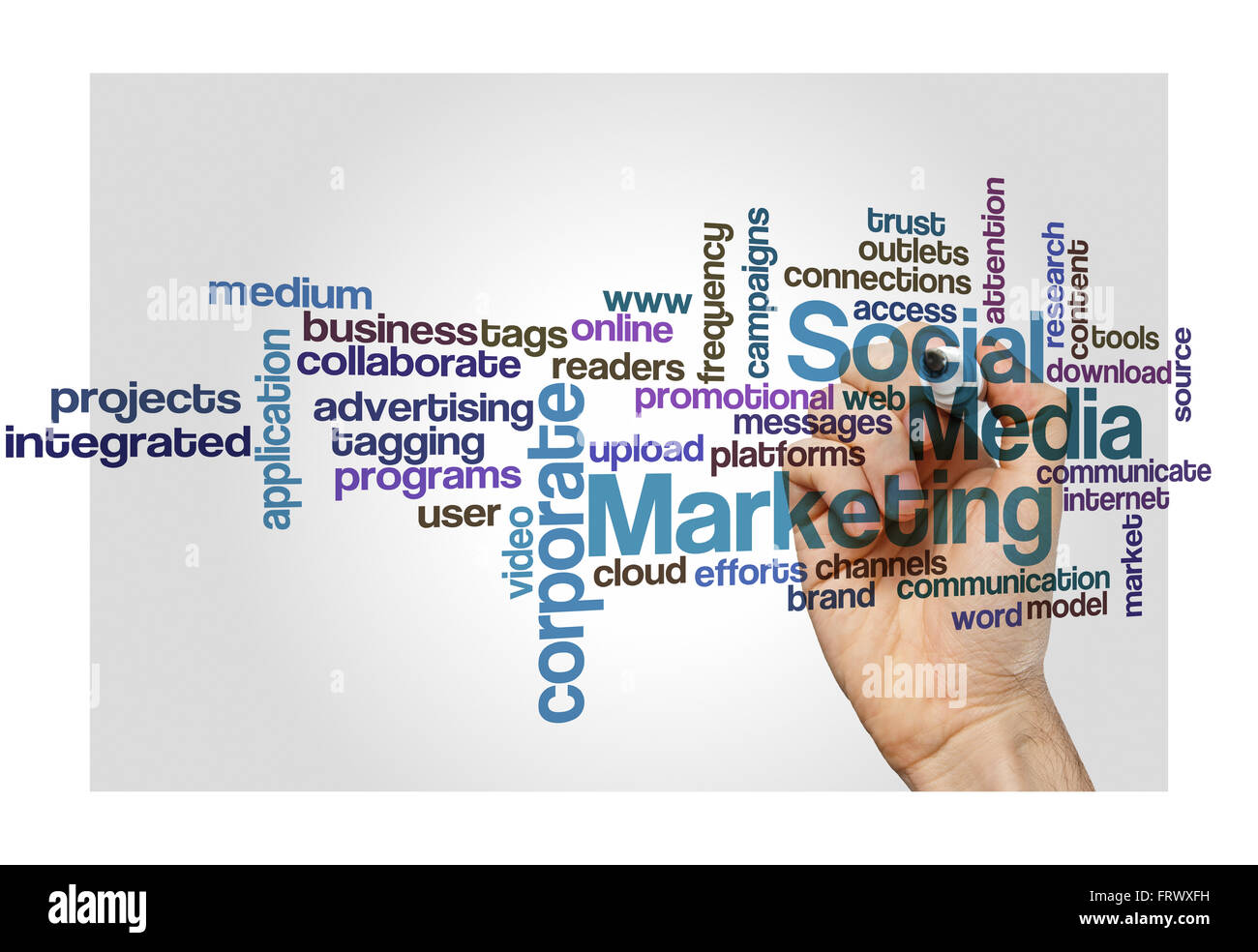 Il social media marketing concetto parola cloud su bianco Foto Stock