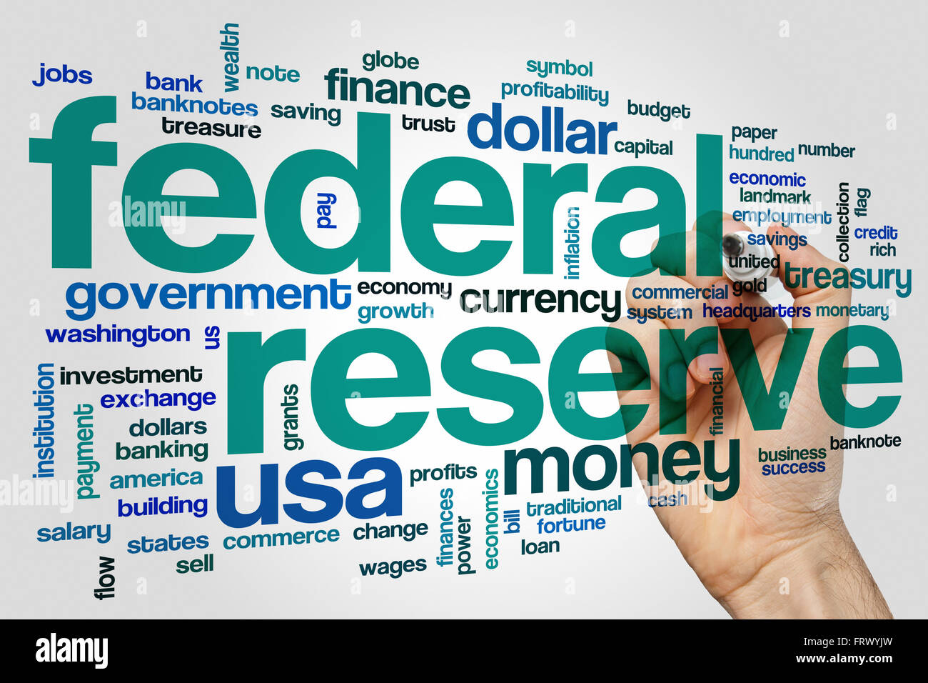 Federal Reserve concetto parola Sfondo nuvola Foto Stock
