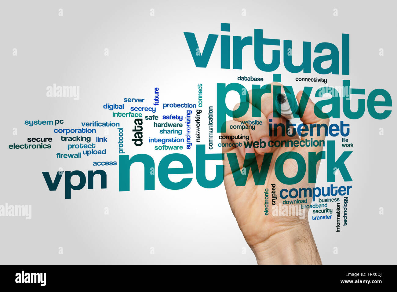 Virtuale privato il concetto di rete parola Sfondo nuvola Foto Stock