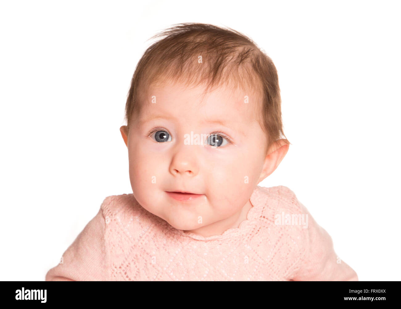 Baby girl ritratto su sfondo bianco Foto Stock