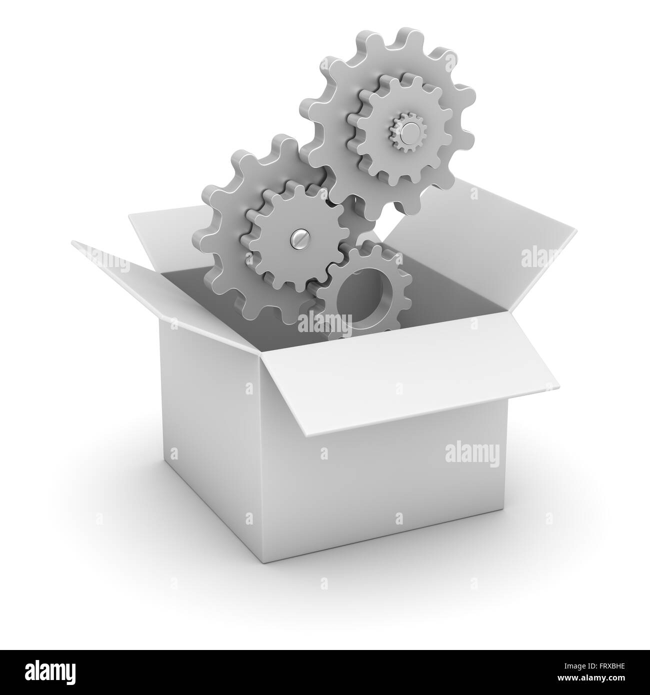 Scatola bianca e ingranaggio , questo è un computer generato e rendering 3d'immagine. Foto Stock