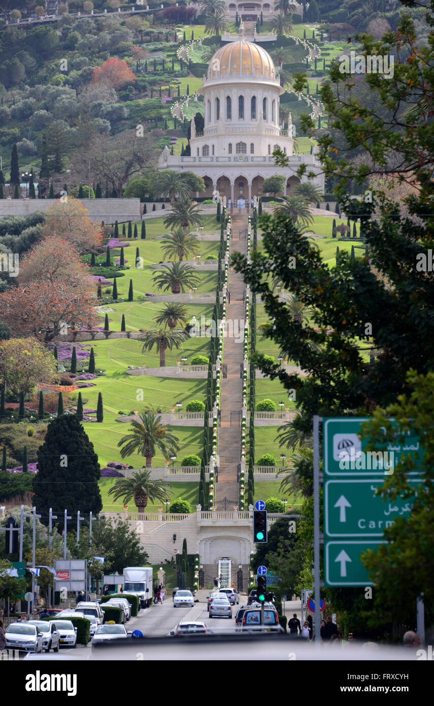 Di seguito i bahai tempel di Haifa, Nord-Israel, Israele Foto Stock