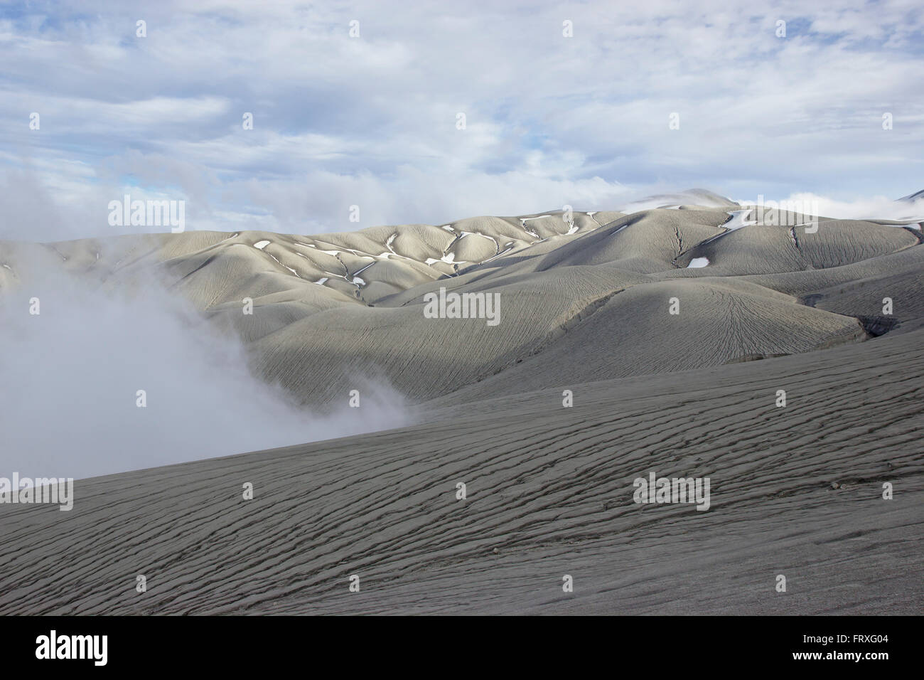 Fumarole e ceneri vulcaniche in Cordon Caulle, Puyehue, Cile Foto Stock