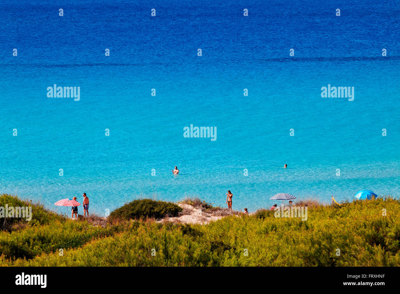 Spiaggia di Migjorn, Formentera, isole Baleari, Spagna Foto Stock