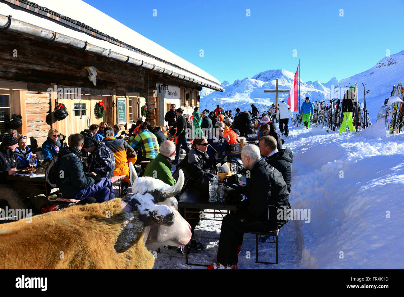 Kriegeralpe nel comprensorio sciistico di Lech in Arlberg, inverno nel Vorarlberg Austria Foto Stock