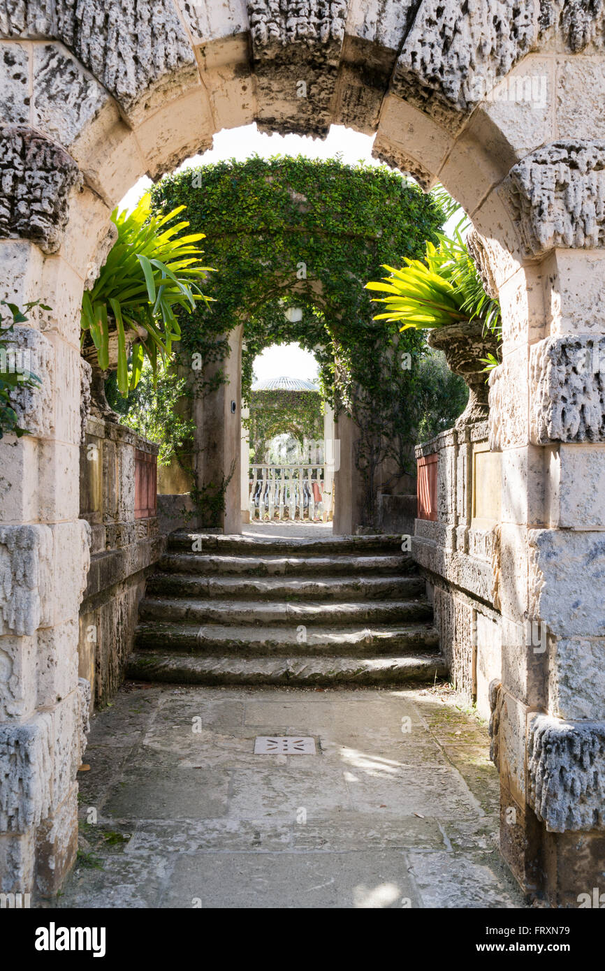Giardini di Villa Vizcaya in Coconut Grove a Miami, Florida, Stati Uniti d'America Foto Stock