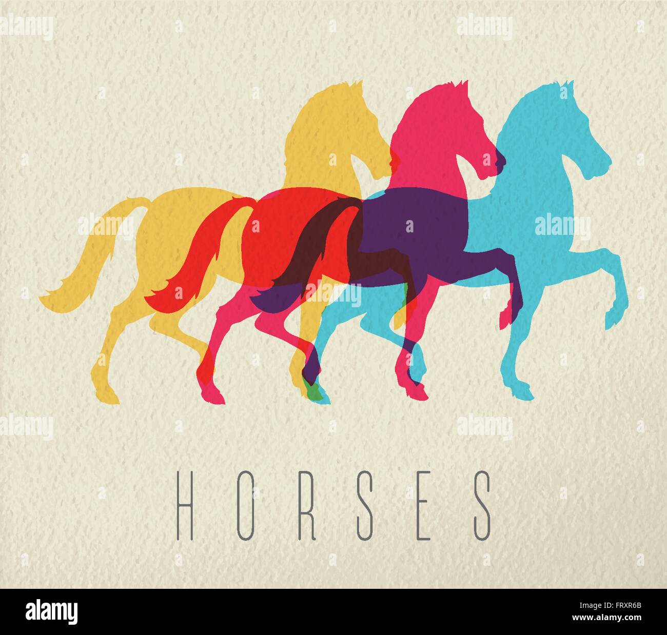 Concetto di cavallo illustrazione con colorati stallone silhouette su sfondo di texture. EPS10 vettore. Illustrazione Vettoriale