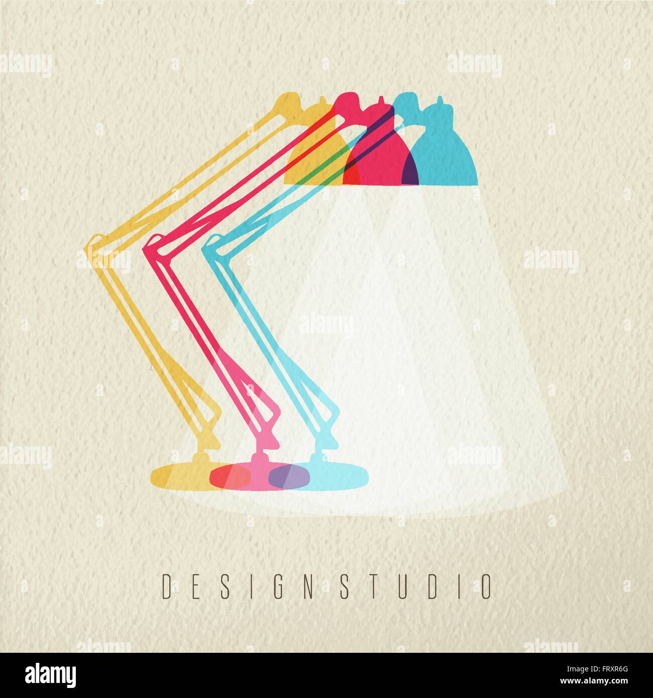 Design studio icona illustrazione il concetto di ufficio lampada da scrivania in un colorato stile trasparente su sfondo di texture. EPS10 vettore. Illustrazione Vettoriale