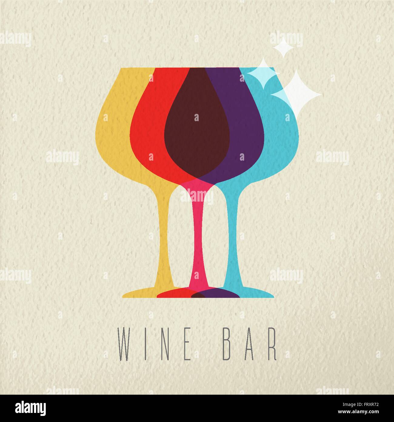 Wine bar concetto icona, bere cocktail di silhouette di vetro in stile colorato su sfondo di texture. EPS10 vettore. Illustrazione Vettoriale