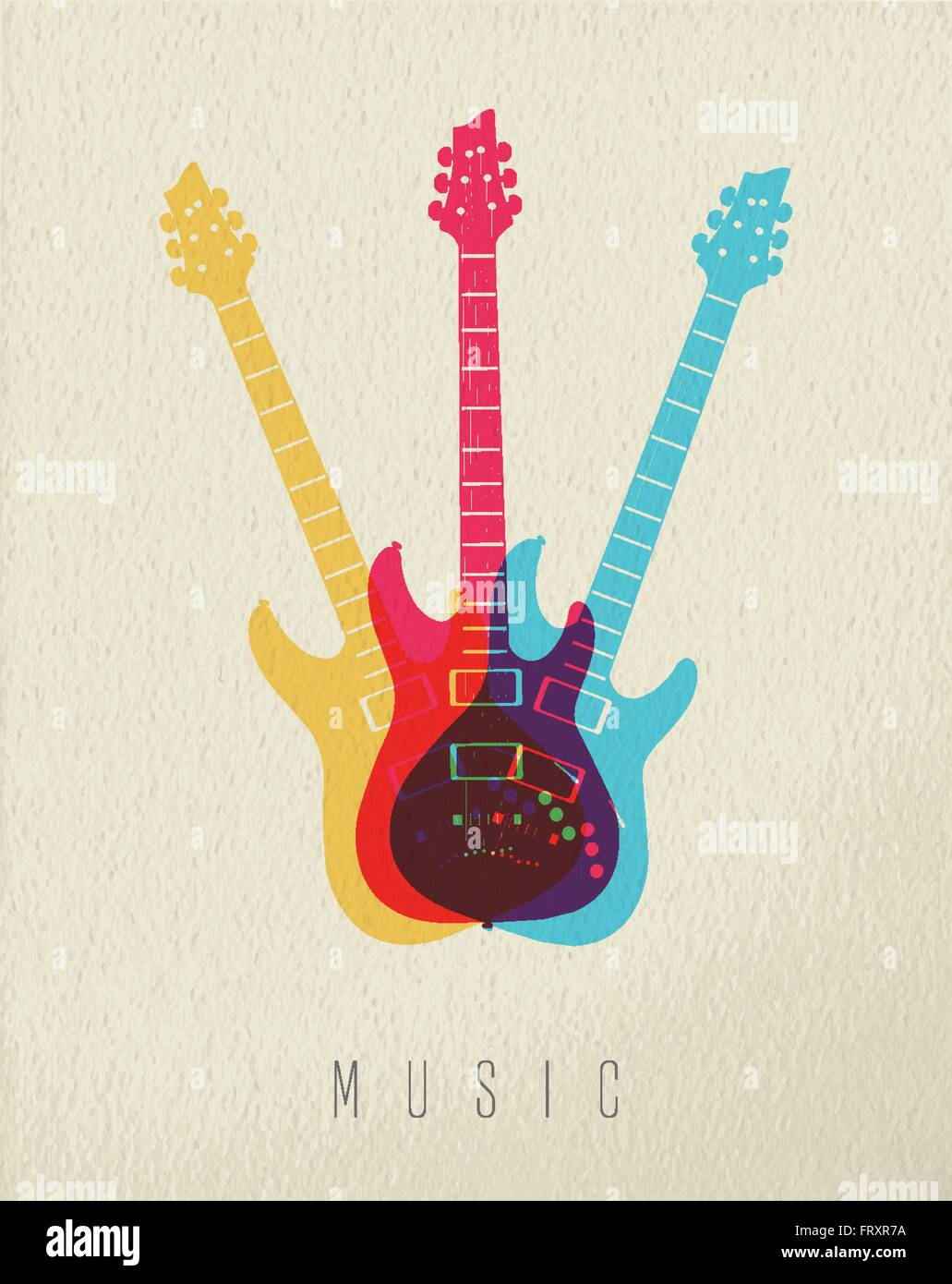 Icona Musica concetto, chitarra elettrica strumento in stile a colori su sfondo di texture. EPS10 vettore. Illustrazione Vettoriale