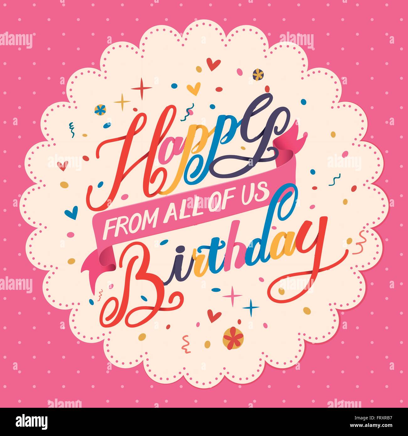 Bella Buon compleanno calligrafia design poster su sfondo rosa Illustrazione Vettoriale