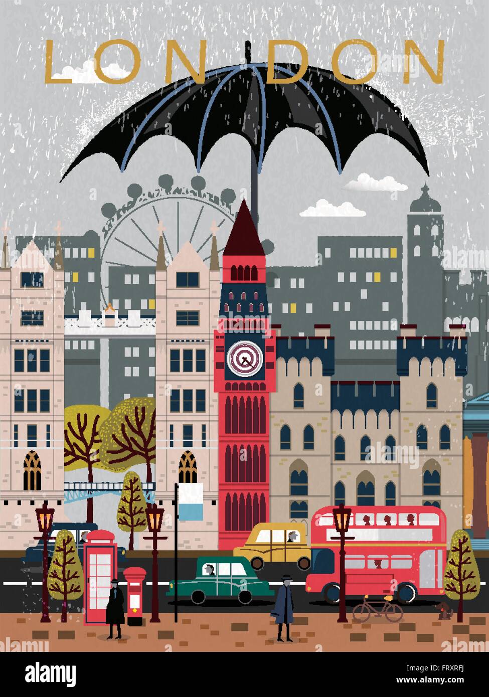 Eye-catching Regno Unito viaggi design poster in stile piatto Illustrazione Vettoriale