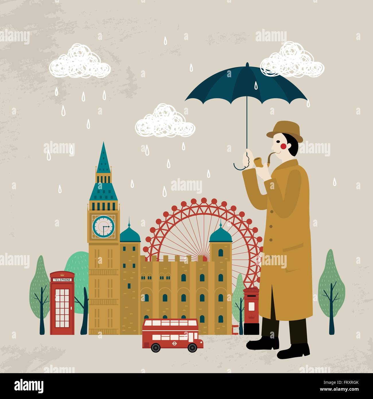 Incantevole Regno Unito impressione design - detective e attrazioni Illustrazione Vettoriale