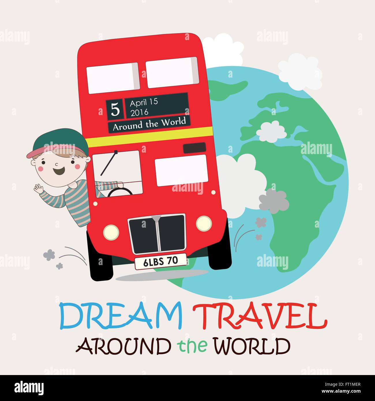 Ragazzo sul bus in inglese Illustrazione Vettoriale