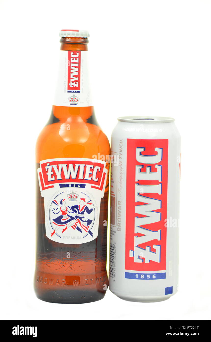 Zywiec birra isolato su sfondo bianco. Foto Stock