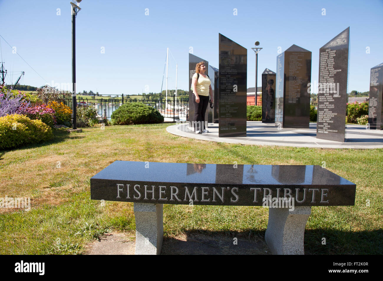 Il 25 agosto 1996, l' Fishermens Memorial è stato inaugurato a Lunenburg. Inscritto in questi nero colonne di granito sono i nomi o Foto Stock