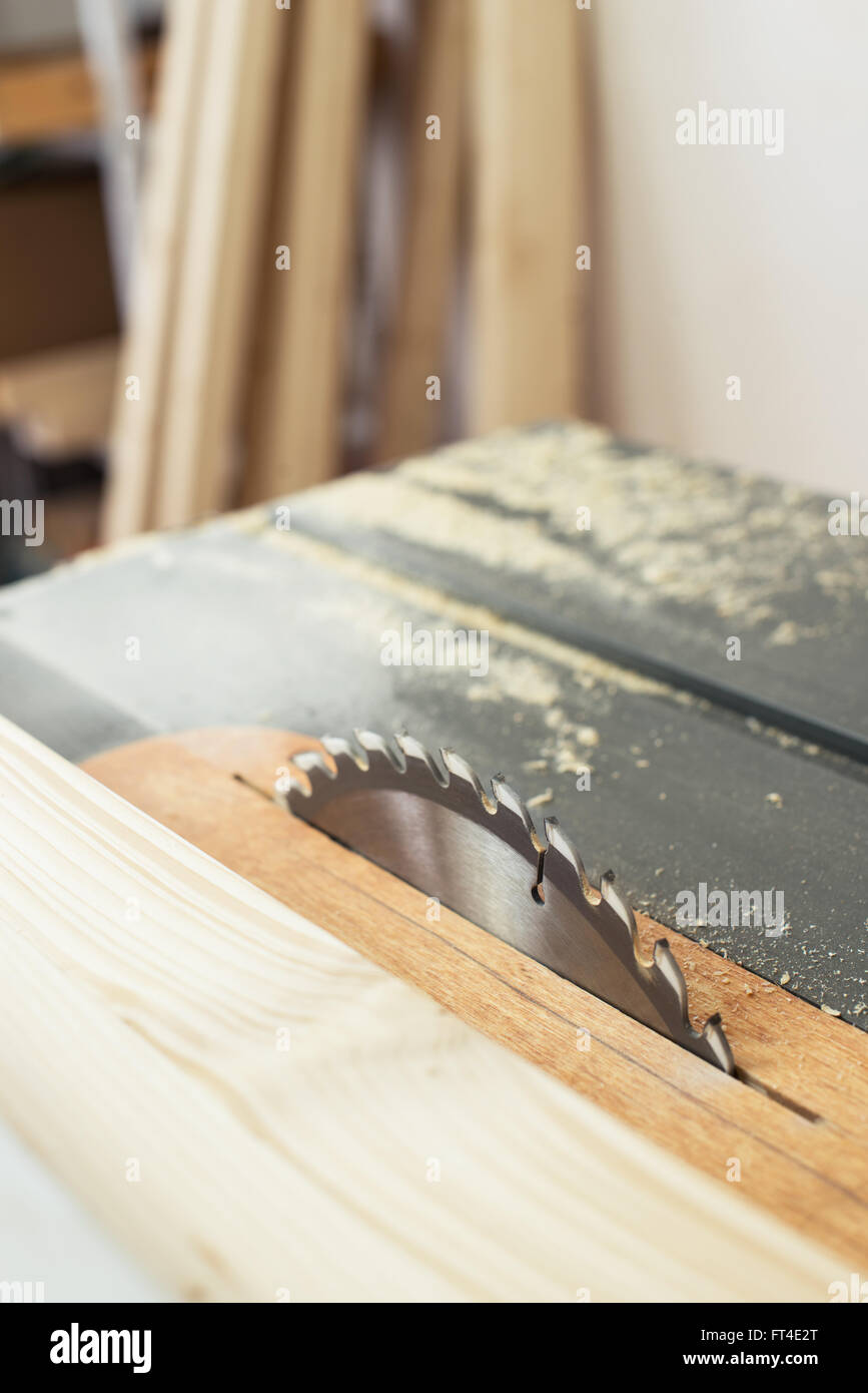 Tavolo per sega circolare per Carpenteria & Costruzioni in legno Foto Stock
