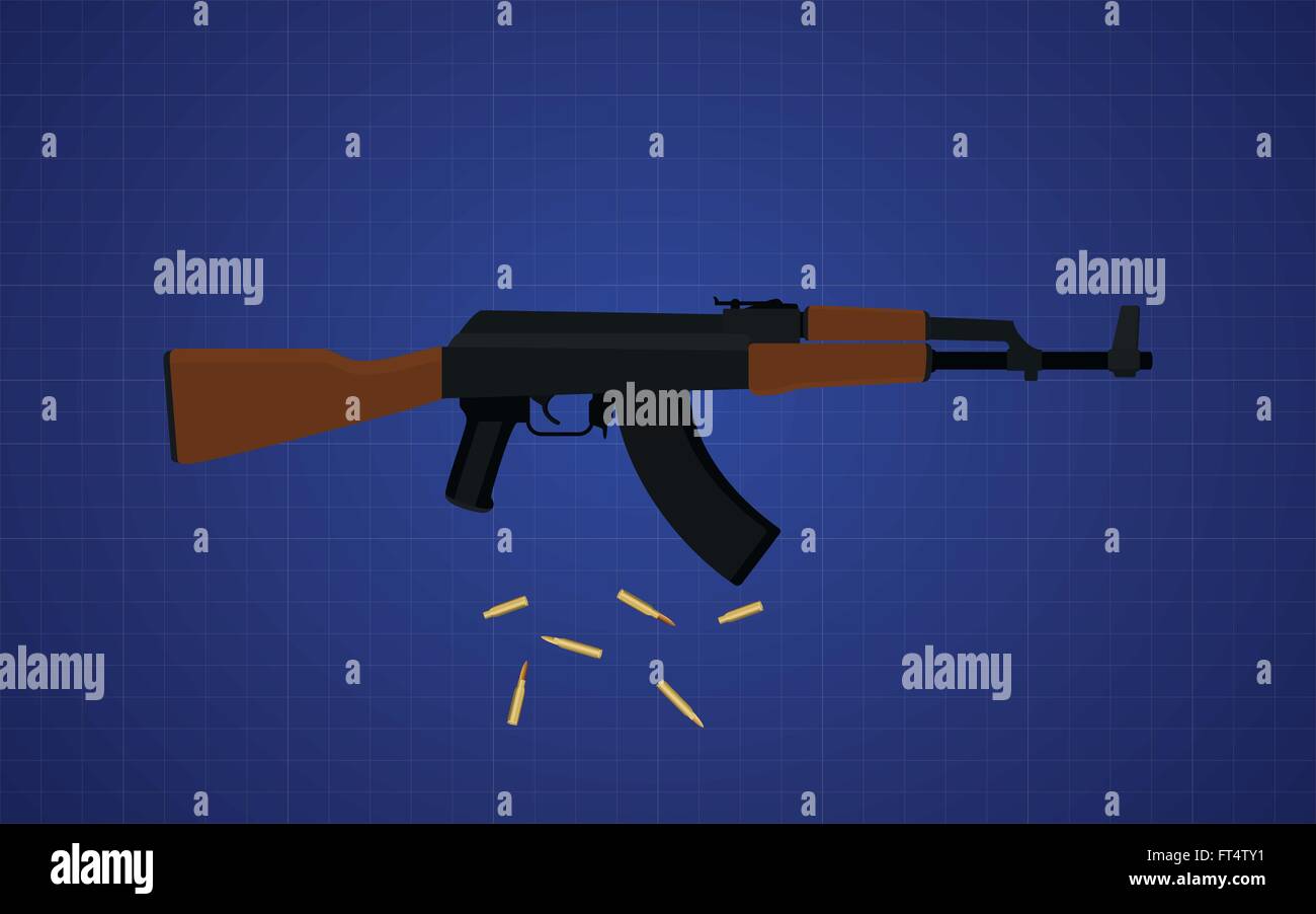 Ak47 gun vettore con sfondo blu Illustrazione Vettoriale