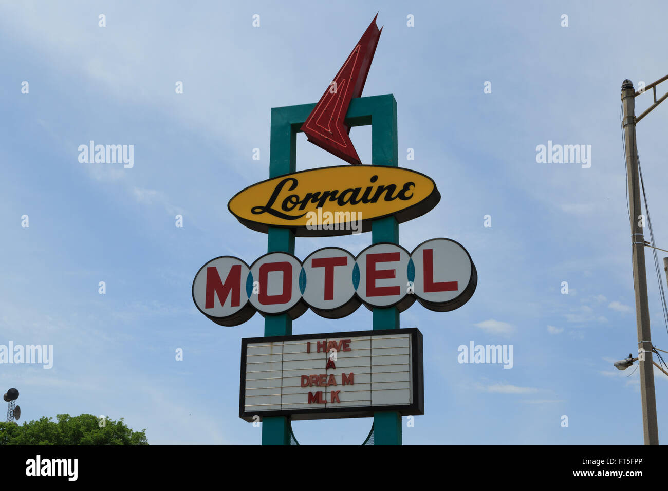 Una fotografia di un segno per la Lorraine Motel di Memphis, Tennessee. Questo è il motel dove Martin Luther King è stato assassinato Foto Stock