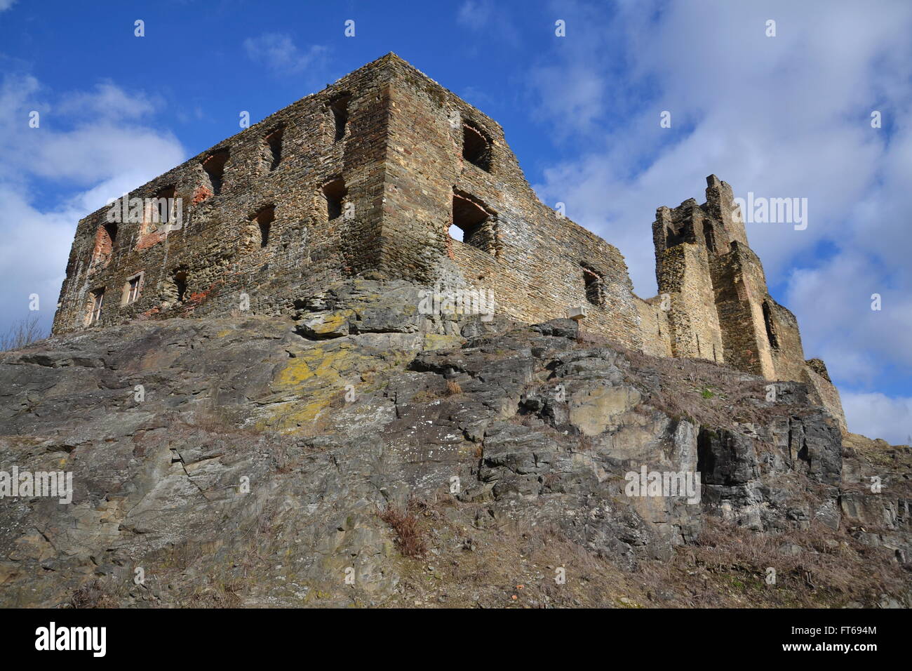 Rovine del Castello Okoø, Repubblica Ceca Foto Stock