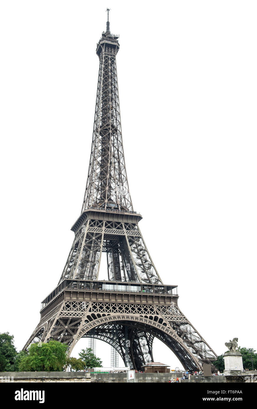 Torre Eiffel su sfondo bianco. Champ de Mars, Parigi, Francia Foto Stock