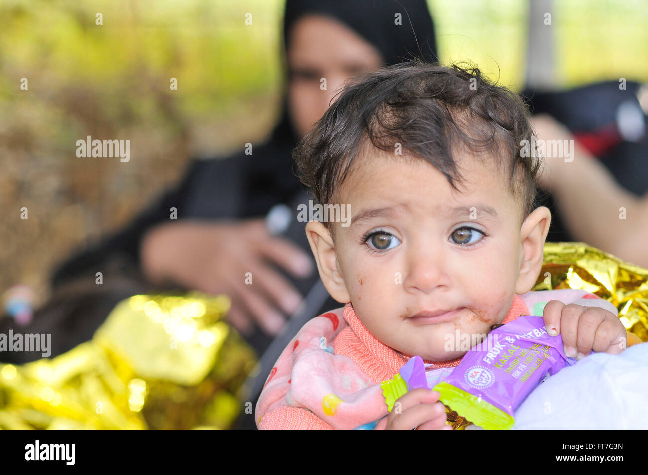 Lesbo, Grecia- Ottobre 20, 2015. Rifugiati e migranti arrivati a Lesbo in gommoni barche, rimangono nei campi profughi wai Foto Stock