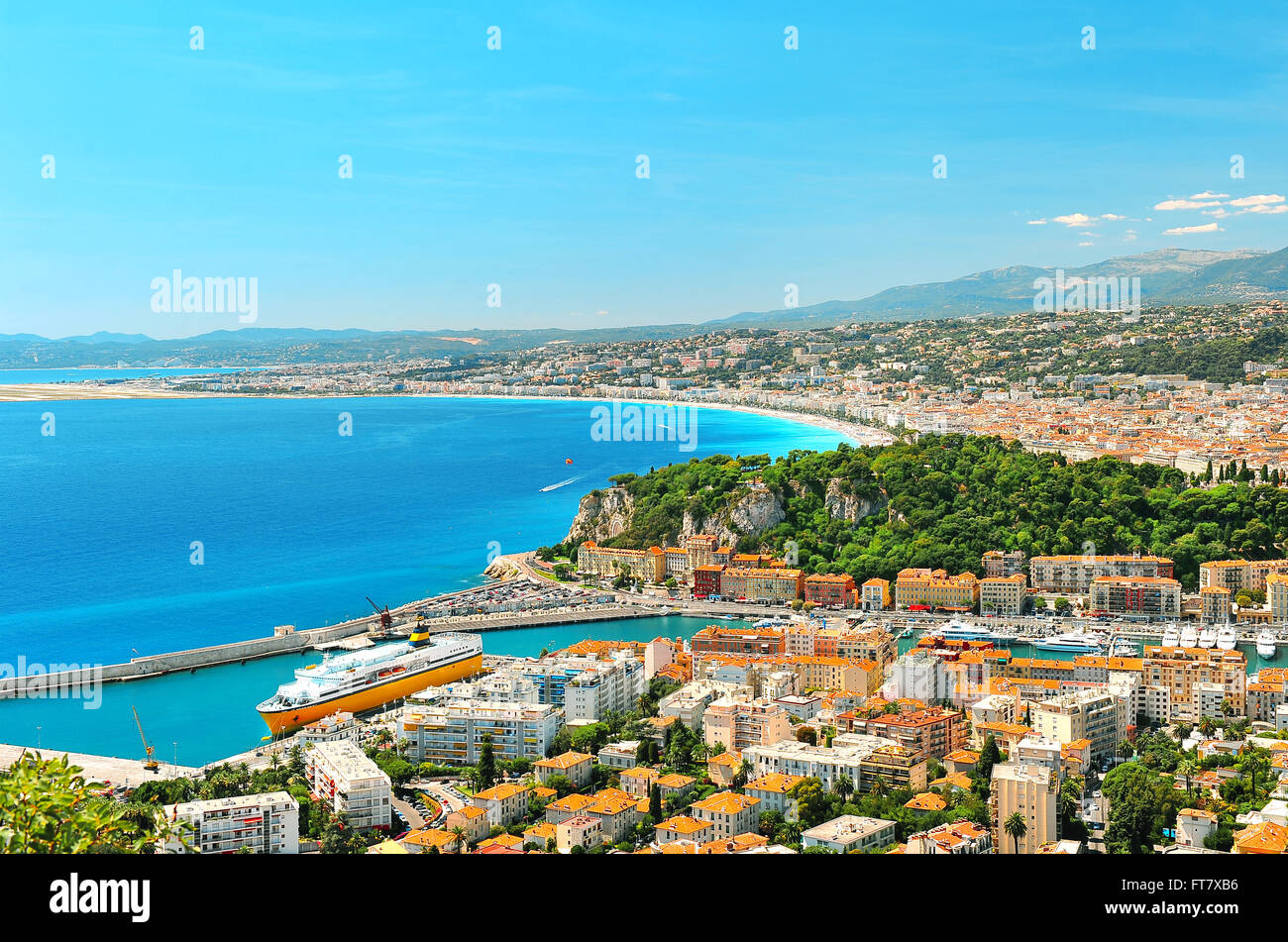 Vista panoramica di Nizza, Mare mediterraneo, francia riviera francese Foto Stock