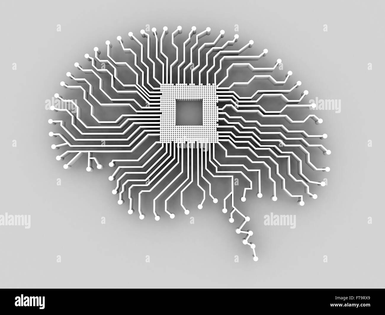 Intelligenza artificiale. Illustrazione di un cervello a forma di scheda a circuito stampato. Foto Stock