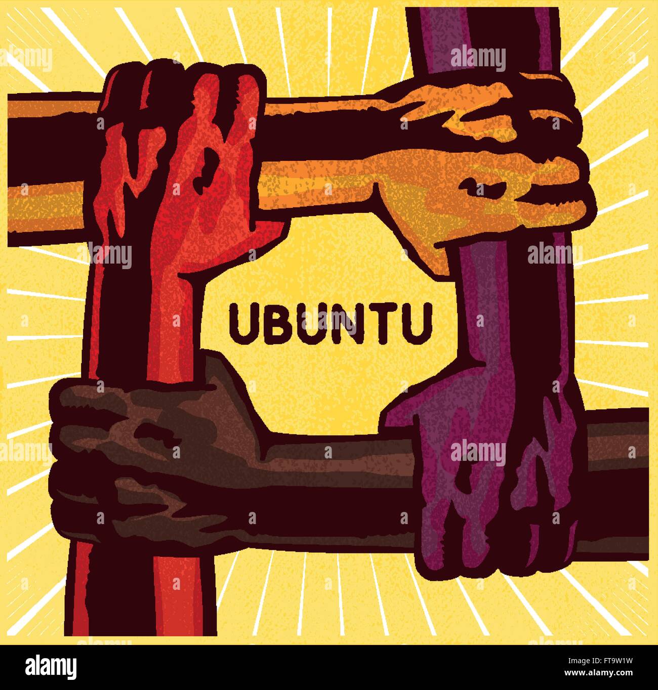Ubuntu, bracci azienda ogni altro, il lavoro di squadra, di amicizia, di cooperazione e di sostegno reciproco, il concetto di solidarietà illustrazione vettoriale Illustrazione Vettoriale
