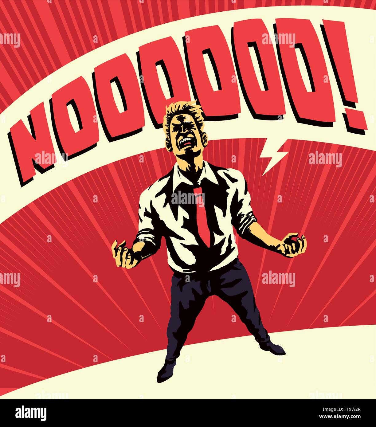 Epic Nooooo! In stile fumetto uomo deluso grida la parola no illustrazione vettoriale, guasto, frustrazione e disperazione Illustrazione Vettoriale