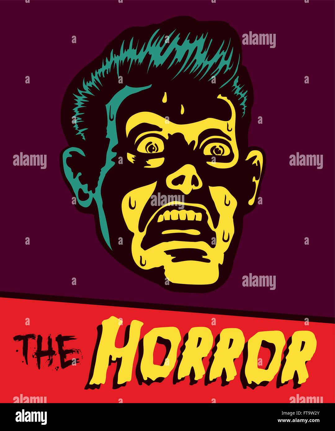 Vintage fumetto illustrazione in stile retrò uomo il terrore con il terrore colpite espressione faccia fissando qualcosa di inquietante Illustrazione Vettoriale