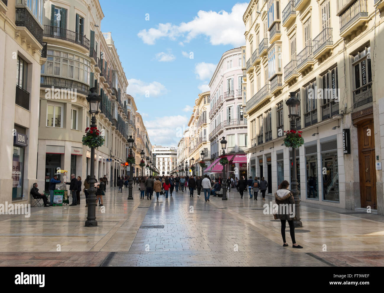 Calle Marqués de Larios. La via principale dello shopping a Malaga (Spagna) Foto Stock