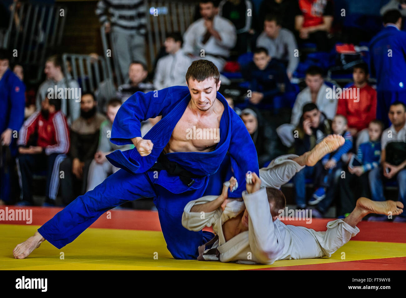 Chelyabinsk, Russia - Marzo 19, 2016: judoka fighters durante la lotta in russo concorrenza sul judo Foto Stock