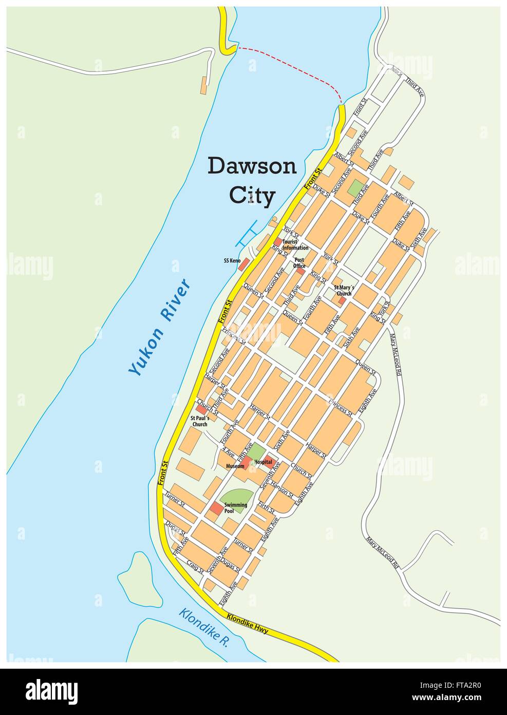 Mappa della città di Dawson City Yukon Territory canada Illustrazione Vettoriale