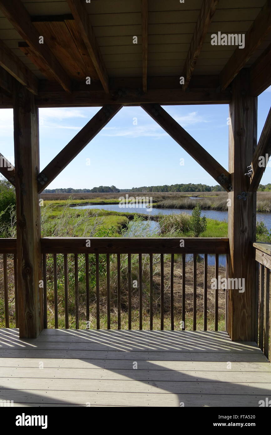 Vista di una palude salata dalla torre Lastinger, Chassahowitzka National Wildlife Refuge, Homosassa, Florida Foto Stock