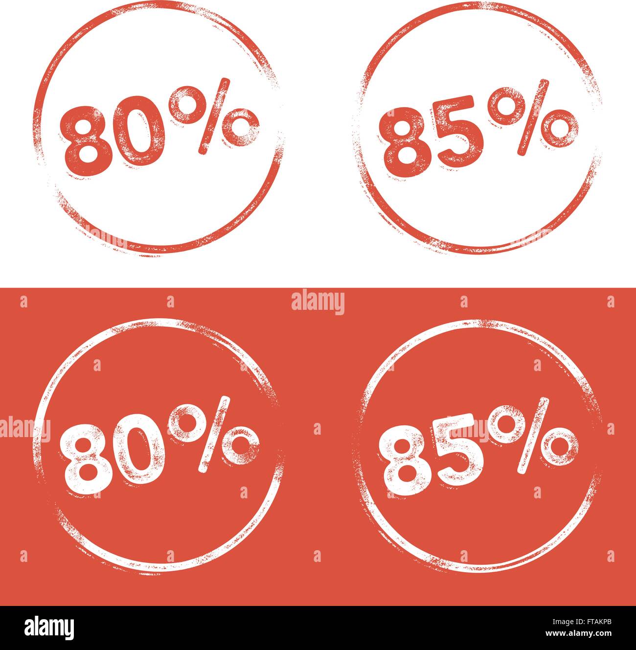 80 percento e 85 percento di timbro di immagine di stampa in una stampa tipografica, grunge look Illustrazione Vettoriale